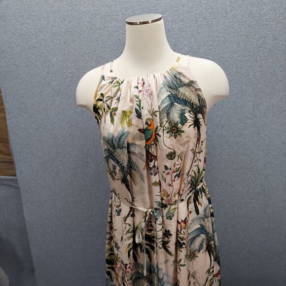 Maxi Sleeveless Macaw Floral Wildlife Print Lined Vacation - Picture 2 of 7